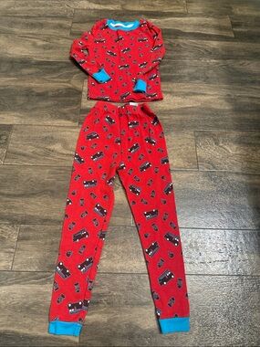 Kidgets Red Firetruck Pajama Set with Blue Trim